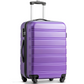 Valise rigide violette avec poignée télescopique et roues pivotantes 360°, offrant un design moderne et une grande capacité de rangement.